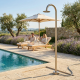 Douche extérieure eau chaude/froide compatible tuyau d'arrosage & rince-pieds, Inox 316L brossé (douche de tête ø250mm)