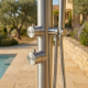 Douche extérieure eau chaude/froide compatible tuyau d'arrosage & rince-pieds, Inox 316L brossé (douche de tête ø250mm)