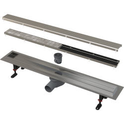Caniveau de douche avec rebord pour grille double face 650mm
