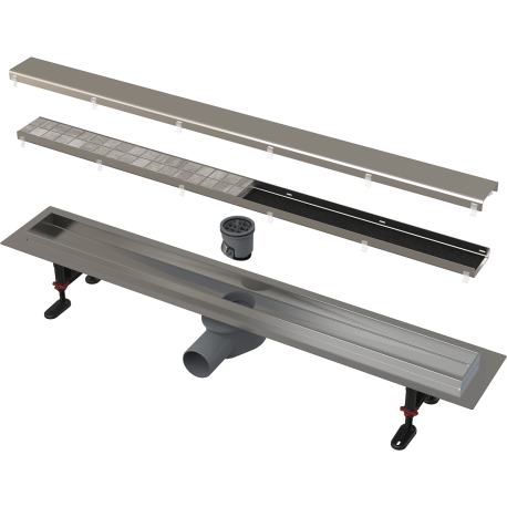 Caniveau de douche avec rebord pour grille double face 650mm
