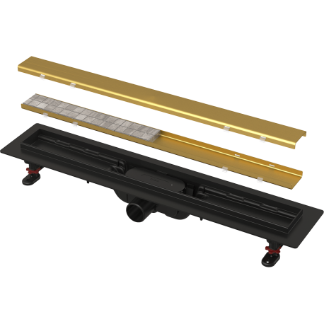 Caniveau de douche avec rebord pour grille double face, Or Brossé