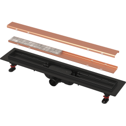 Caniveau de douche avec rebord pour grille double face, Or Rouge Brossée