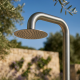 Douche extérieure eau chaude/froide compatible tuyau d'arrosage & rince-pieds, Inox 316L brossé (douche de tête ø250mm)