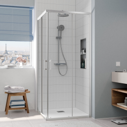 Cabine de douche 90x90x195cm ouverture coulissante profilé chrome