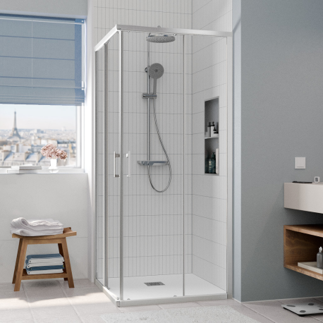 Cabine de douche 90x90x195cm ouverture coulissante profilé chrome