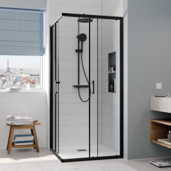 Cabine de douche 90x90x195cm ouverture coulissante profilé chrome