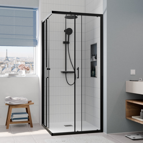 Cabine de douche 90x90x195cm ouverture coulissante profilé chrome