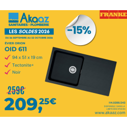 Evier Orion OID 611 940x510x190mm en tectonite+, Noir