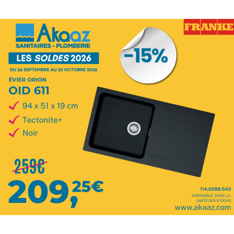 Evier Orion OID 611 940x510x190mm en tectonite+, Noir