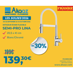Mitigeur évier Semi-Pro Lina 205x410mm flexible & douchette extractible, Chrome/Blanc (FC 6087.031)