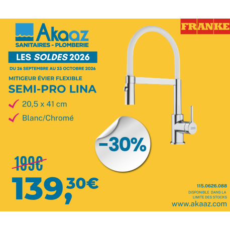 Mitigeur évier Semi-Pro Lina 205x410mm flexible & douchette extractible, Chrome/Blanc (FC 6087.031)