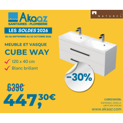 Meuble de salle de bain avec double vasque Naturel Cube Way 120x40 cm blanc brillant (CUBE2120ZBL)