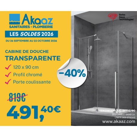 Cabine de douche 120x90cm avec porte coulissante Easy Walk-in X Motion, transparent avec bras de fixation & profilés, Chrome