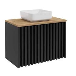 Meuble & vasque Delano 60x56x45cm, Noir/Chêne