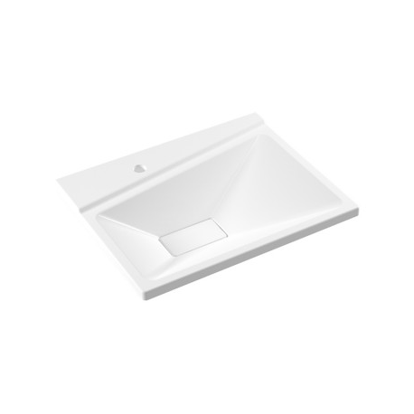 Vasque rectangle asymétrique avec cache bonde rectangle à encastrer 48x60cm