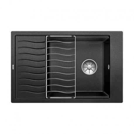 Blanco Evier ELON XL 6 S PuraDur en Silgranit 78x50cm cuve XL réversible + Egouttoir inox, Noir
