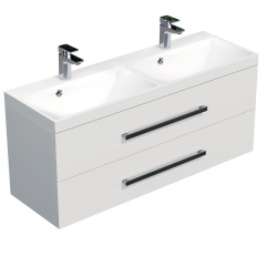 Meuble de salle de bain avec double vasque Naturel Cube Way 120x40 cm blanc brillant (CUBE2120ZBL)